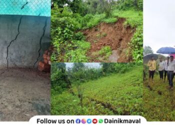 Cracks in the mountain near Lohgad Dhalewadi village in Maval taluka
