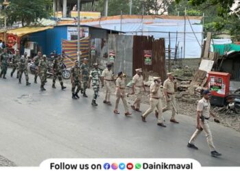 Maval Legislative Assembly Election Police route march in Talegaon Dabhade