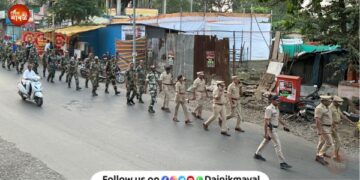 Maval Legislative Assembly Election Police route march in Talegaon Dabhade