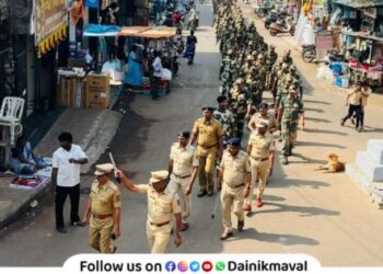 Maval Assembly Elections Armed police patrolling at Dehugaon and Dehurod