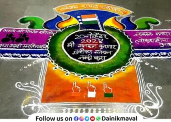 Awareness about voting among voters through attractive rangoli initiative of Talegaon Municipal