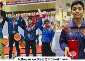 Medal to wrestler Kshitiya Maragje from Khopoli in National School Wrestling Tournament