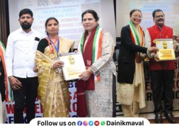 Bharat Bhushan Award to Sunita Sutar Santosh Bhilare and Vivek Gurav from Maval taluka