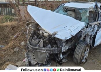 terrible accident in limits of Sate village Maval car collides with tractor trolley one dies