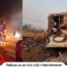 Terrible accident of a passenger bus on expressway entire bus was burnt down