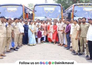 MLA Sunil Shelke inaugurated five new ST buses at Talegaon Dabhade depot