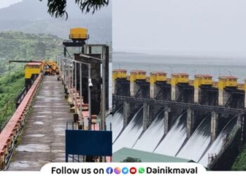 Pavana Dam Repairs in Dangerous Way Repairs were carried out by crane on spillway when dam 75 percent full
