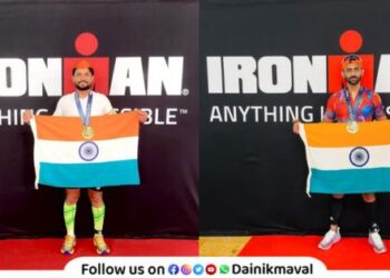 Vishal Shete Mahesh Bhegde from Talegaon in Maval taluka won Iron Man competition in Italy