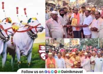 Farmers felicitation ceremony on occasion of Bailpola festival Vadgaon Maval