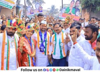 MLA Sunil Shelke rally to campaign for Chandkhed Panchayat Samiti candidate Sunita Manoj Yevale