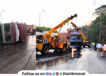 Truck transporting fish overturns on Mumbai-Pune Expressway