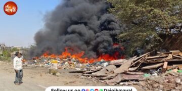 Massive fire breaks out at scrap warehouse along old Pune-Mumbai highway in Kamshet Maval