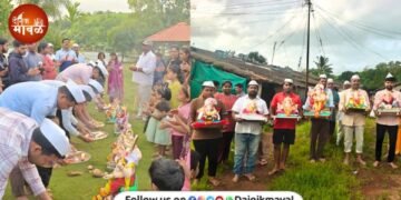 Lord Ganesha bid farewell amidst devotional atmosphere in Pawananagar maval area